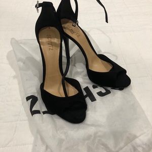 Black suede leather heels